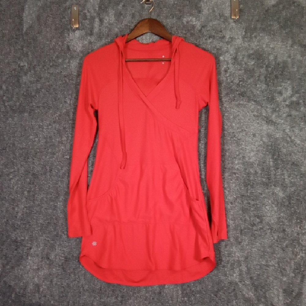 Athleta Wick-it Wader Swim Cover Up Hoodie Long Sleeve Red Womens Xs